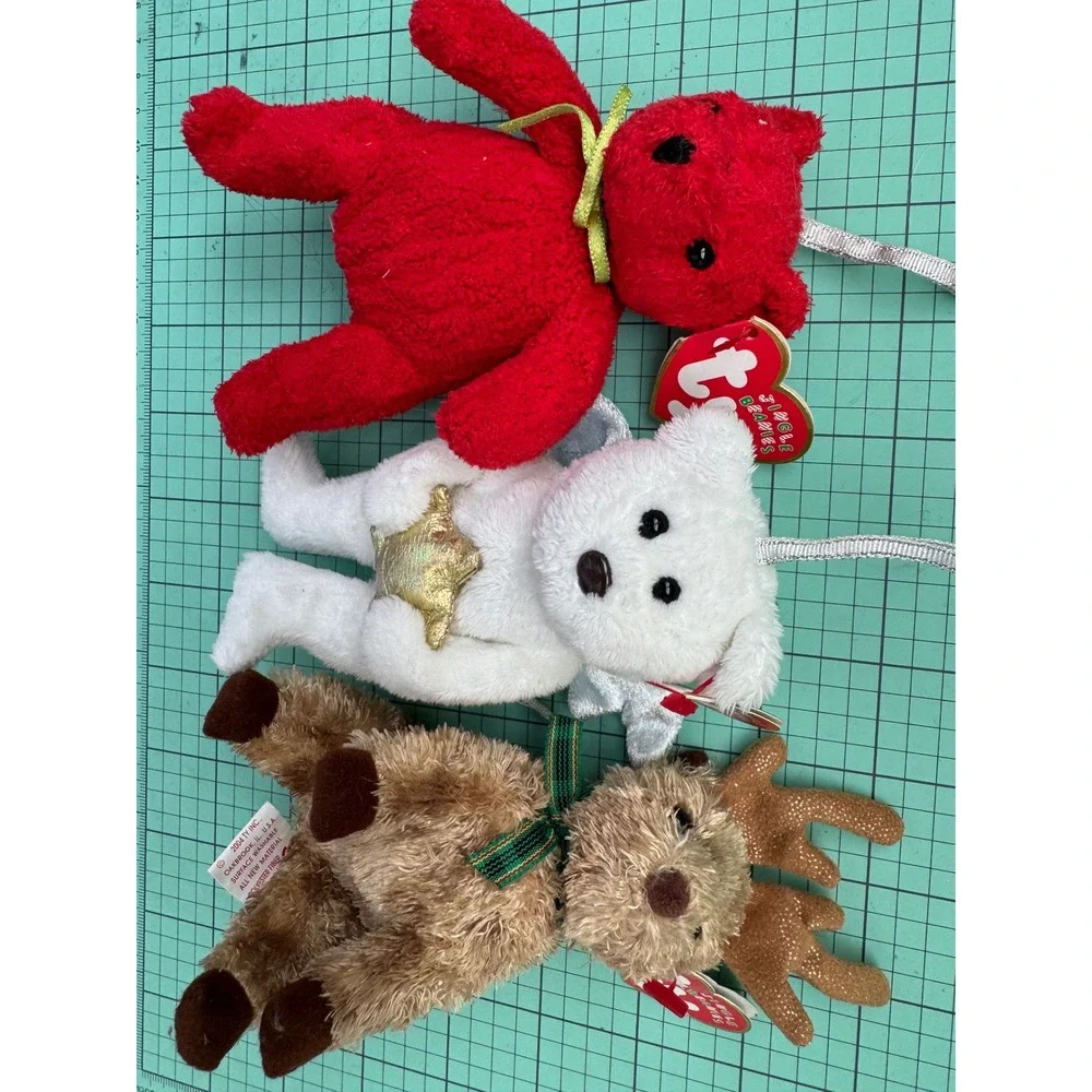 Ty Jingle Beanies Christmas Ornament Lot Red White Bear Reindeer Plush Set 2004